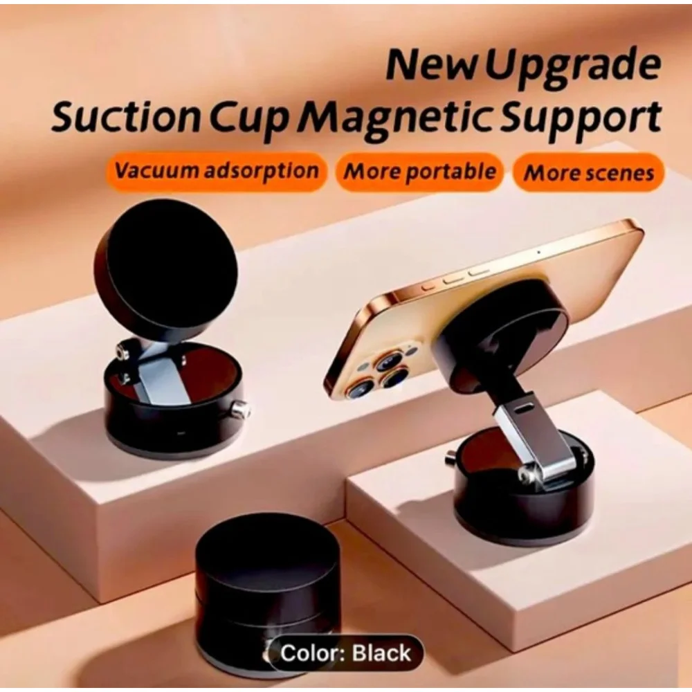 360° Magnetic Car Phone Holder Electric Vacuum Suction Cup Mount - Black